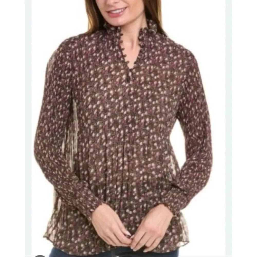 CAbi romantic floral knife pleat blouse style #3952 sz XL
